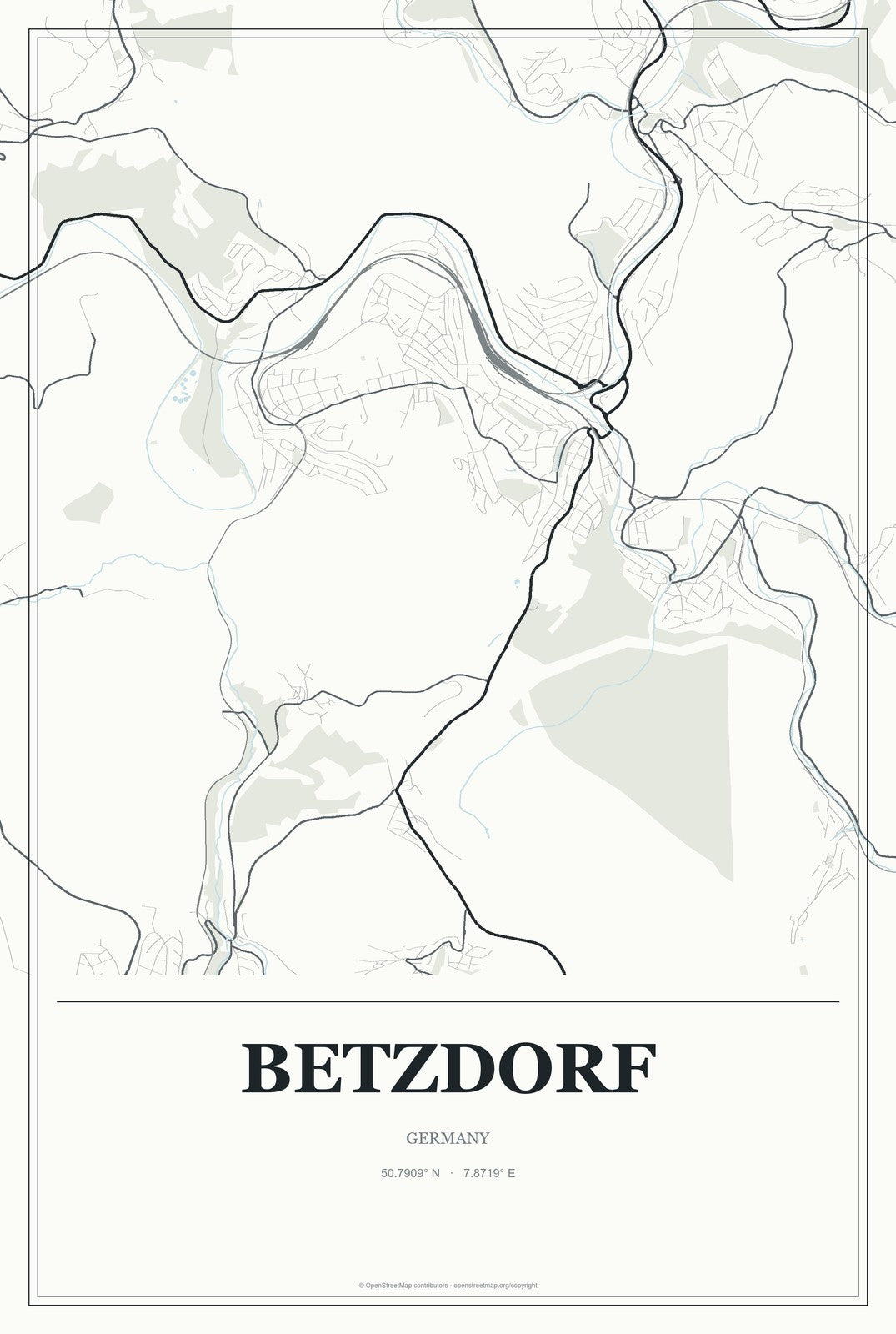 Betzdorf, Germany City Map Aluminum Sign in Gallery Air style