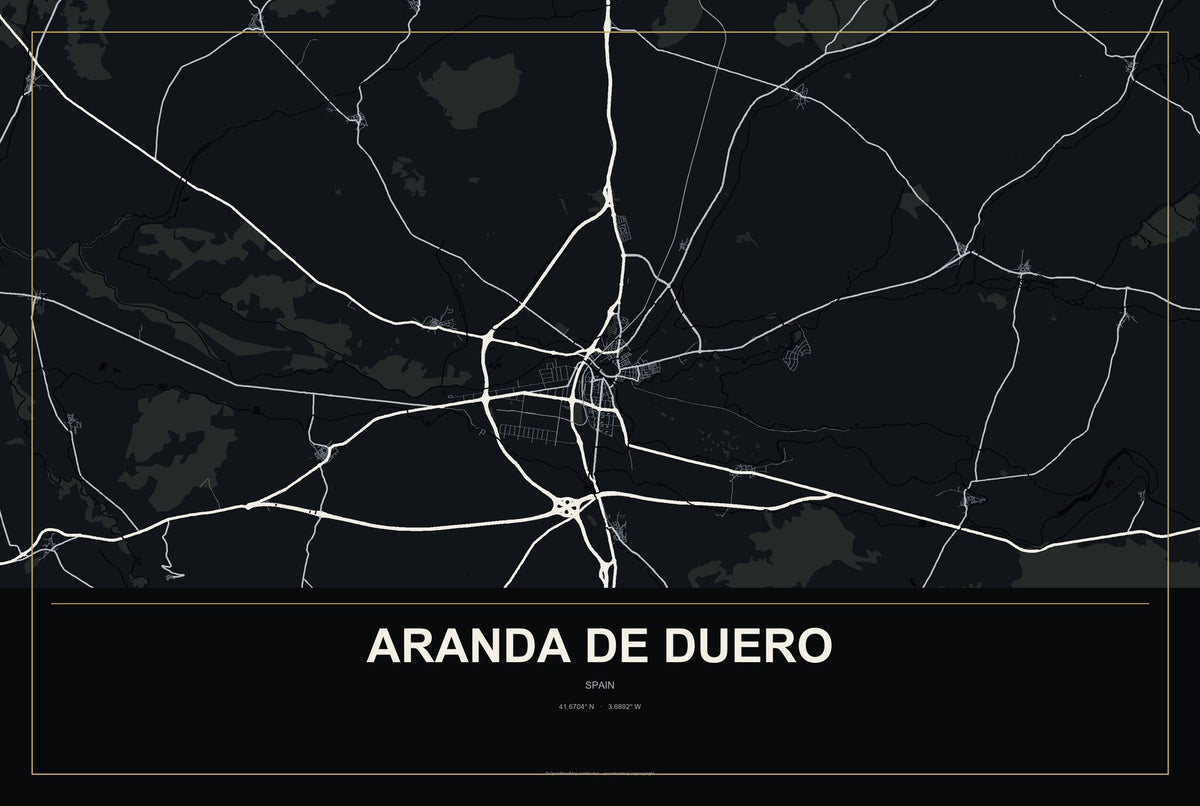 Aranda de Duero, Spain City Map Aluminum Sign in Metropolitan Noir style
