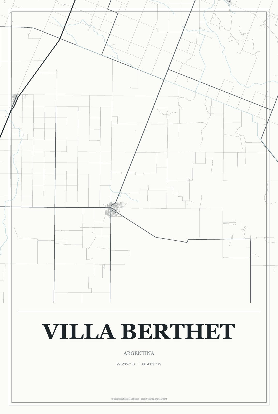 Villa Berthet, Argentina City Map Aluminum Sign in Gallery Air style