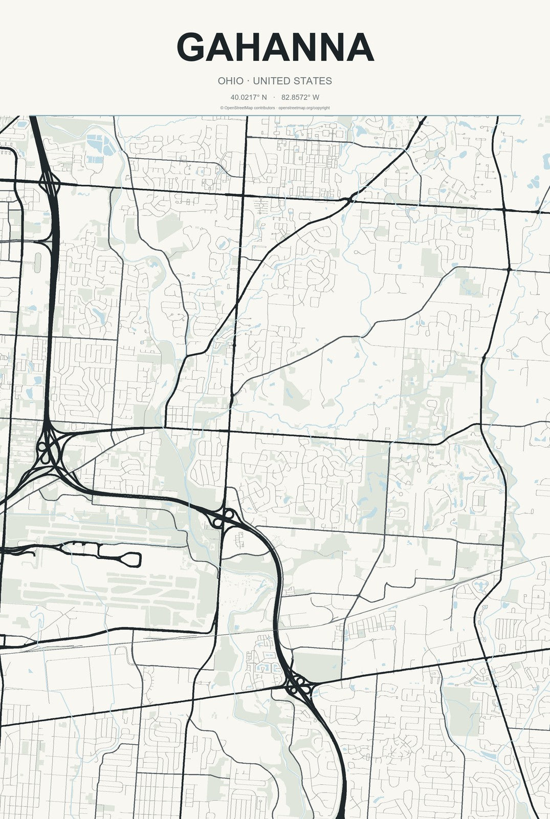 Gahanna, Ohio City Map Aluminum Sign in Headline Atlas style