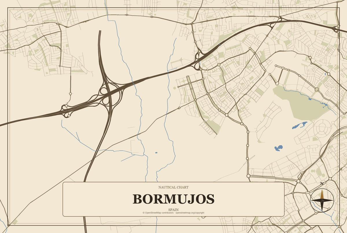 Bormujos, Spain City Map Aluminum Sign in Heritage Nautical style