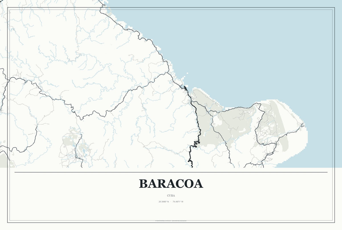 Baracoa, Cuba City Map Aluminum Sign in Gallery Air style