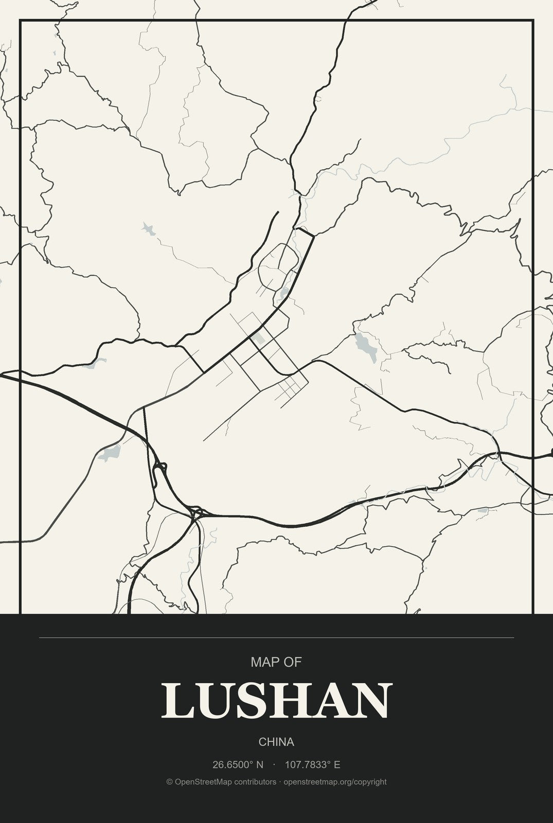 Lushan, China City Map Aluminum Sign in Museum Plaque style
