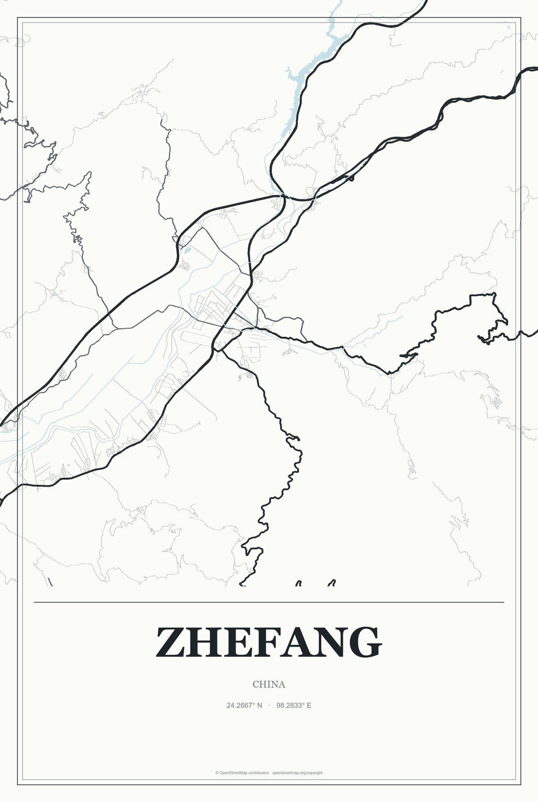 Zhefang, China City Map Aluminum Sign in Gallery Air style