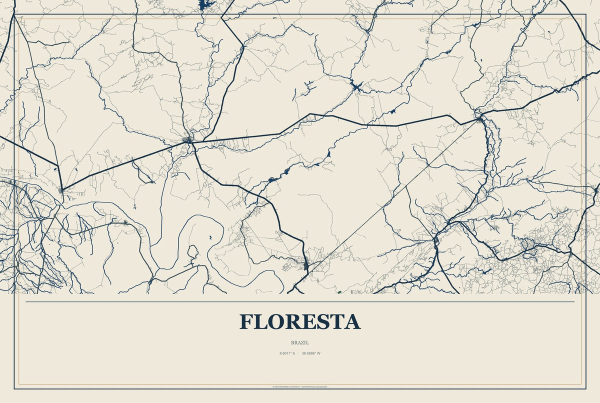 Floresta, Brazil City Map Aluminum Sign in Coastal Cutout style