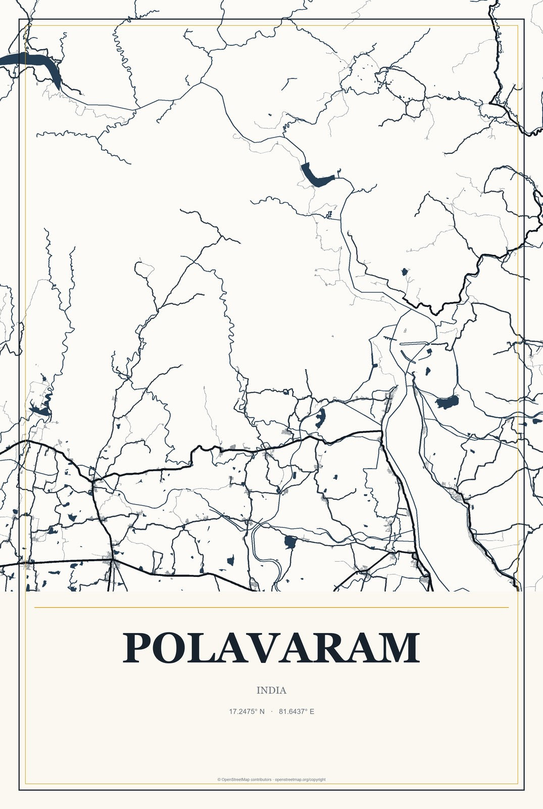Polavaram, India City Map Aluminum Sign in Citrine Modern style