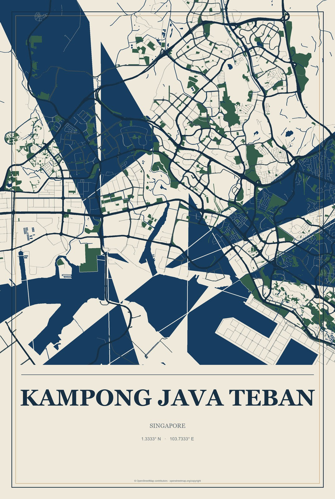 Kampong Java Teban, Singapore City Map Aluminum Sign in Coastal Cutout style