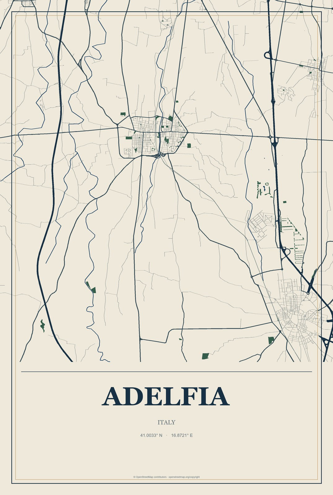 Adelfia, Italy City Map Aluminum Sign in Coastal Cutout style