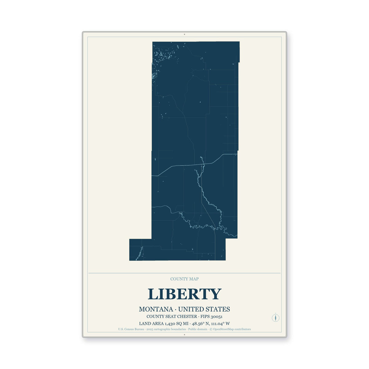 Liberty County, Montana Map Aluminum Sign in Coastal Cutout style