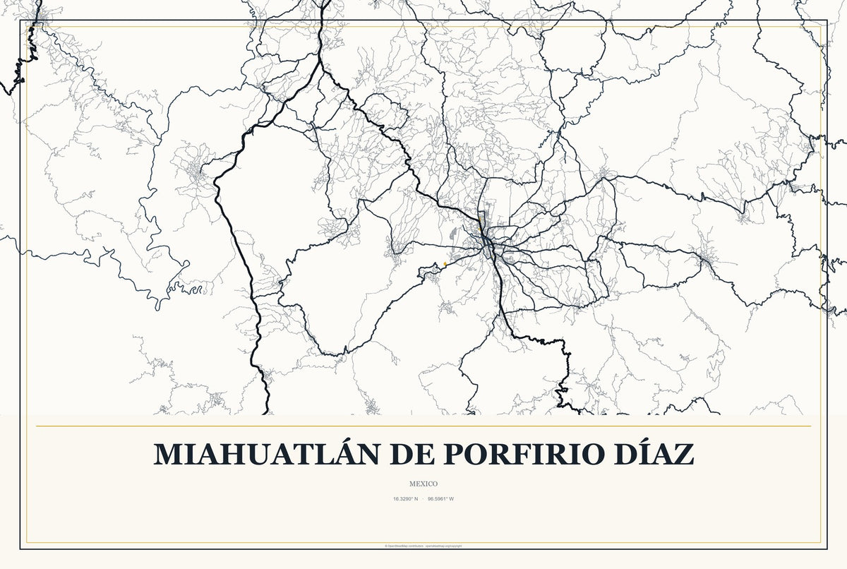 Miahuatlán de Porfirio Díaz, Mexico City Map Aluminum Sign in Citrine Modern style