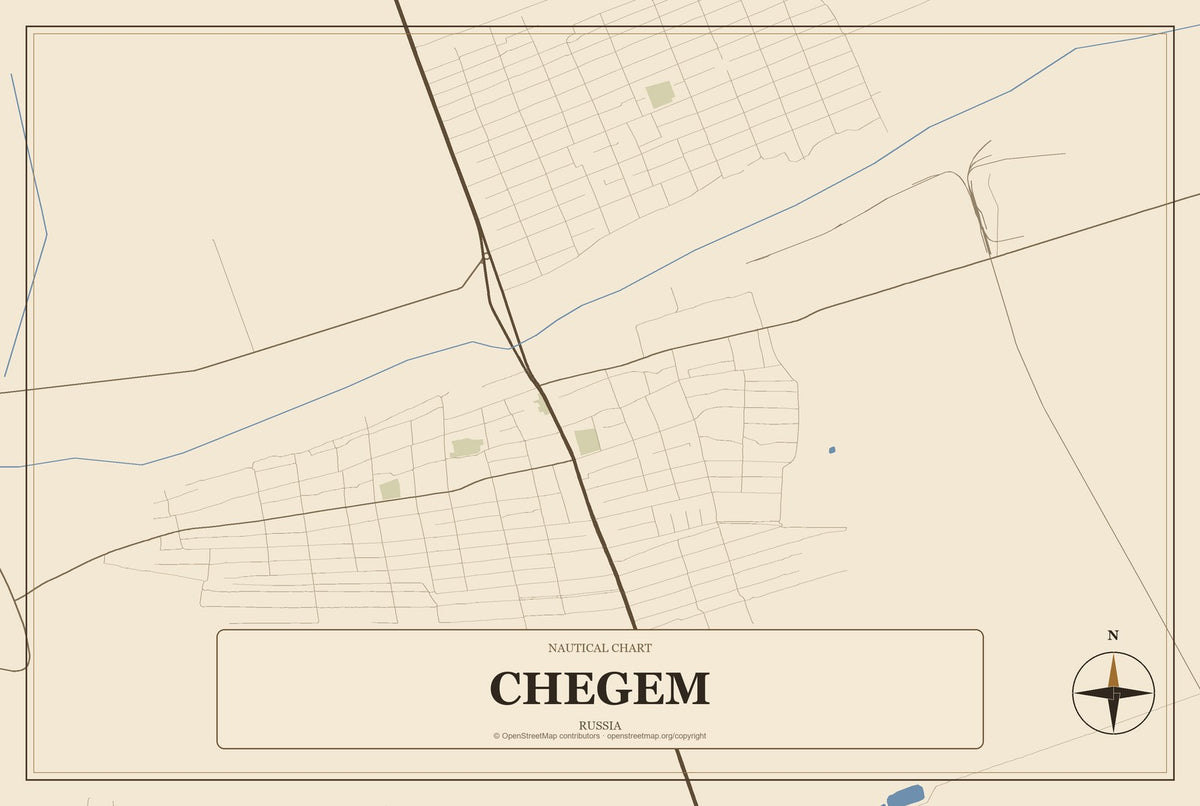 Chegem, Russia City Map Aluminum Sign in Heritage Nautical style