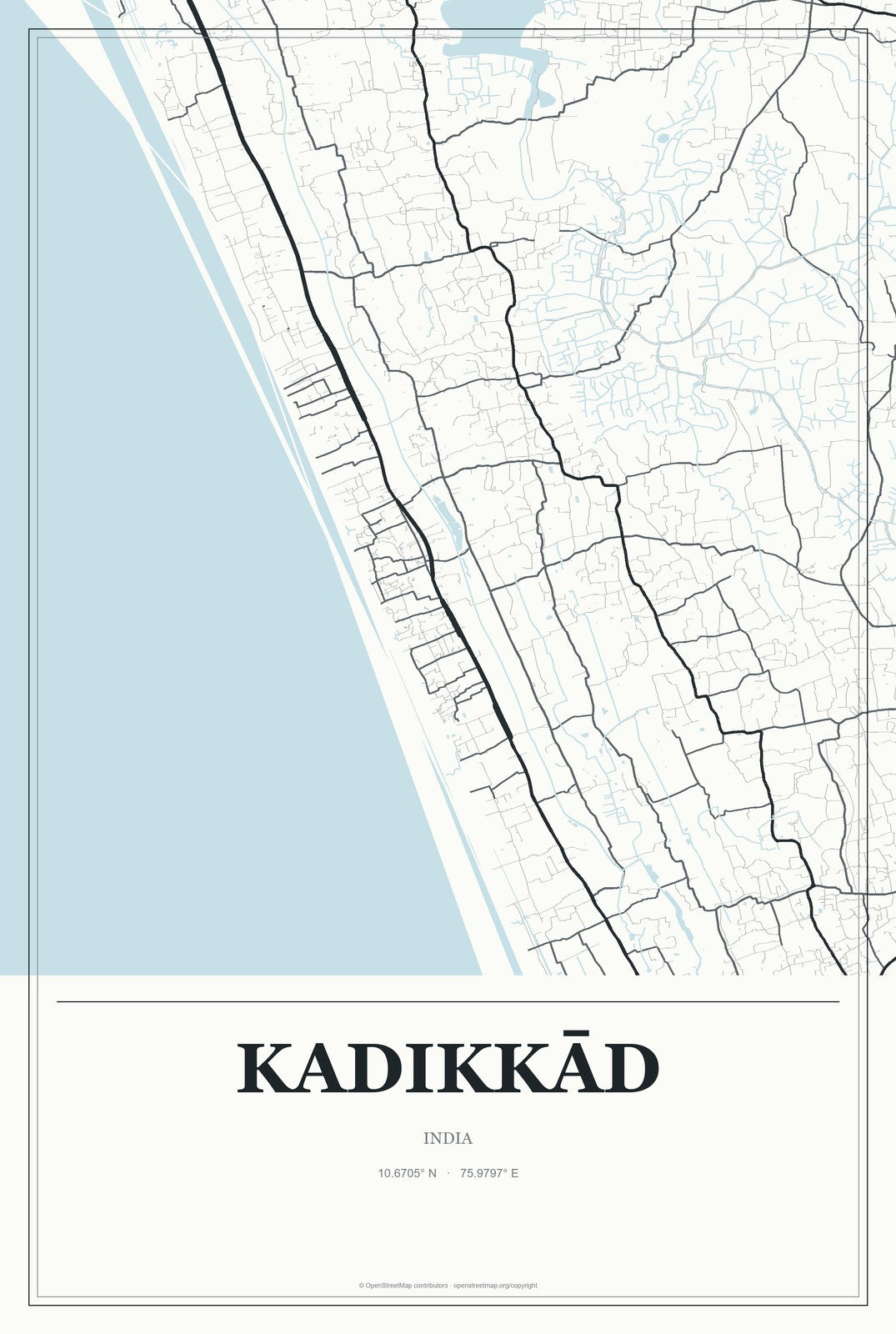 Kadikkād, India City Map Aluminum Sign in Gallery Air style