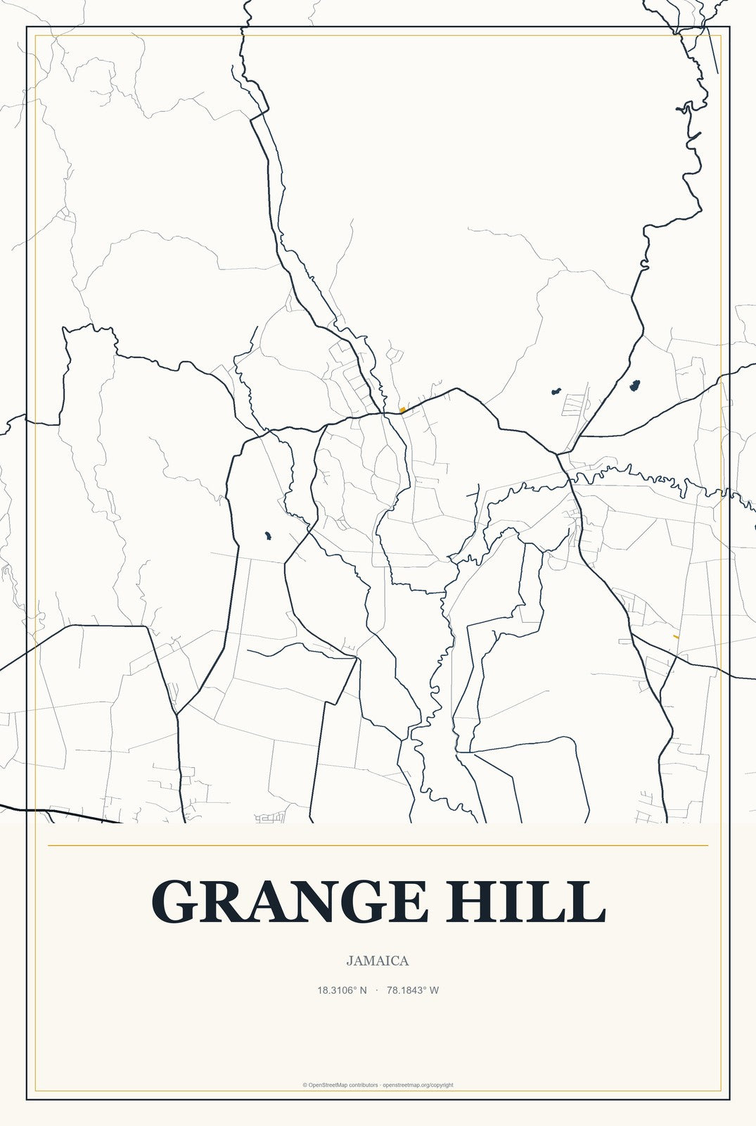 Grange Hill, Jamaica City Map Aluminum Sign in Citrine Modern style