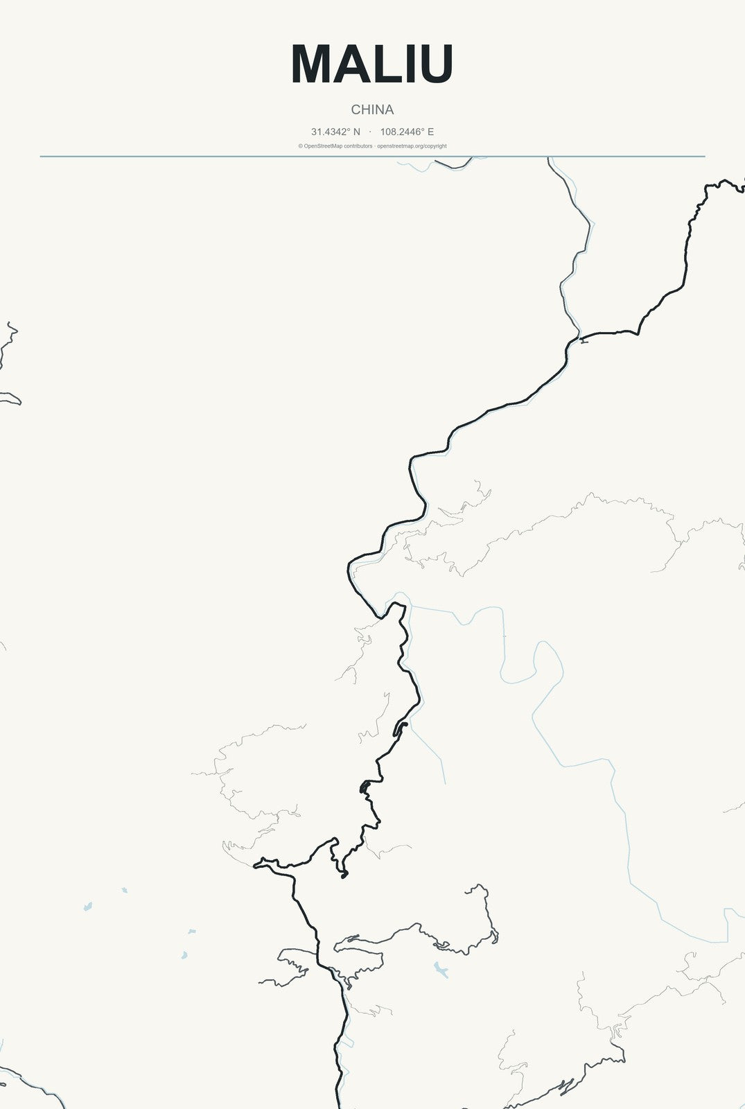 Maliu, China City Map Aluminum Sign in Headline Atlas style