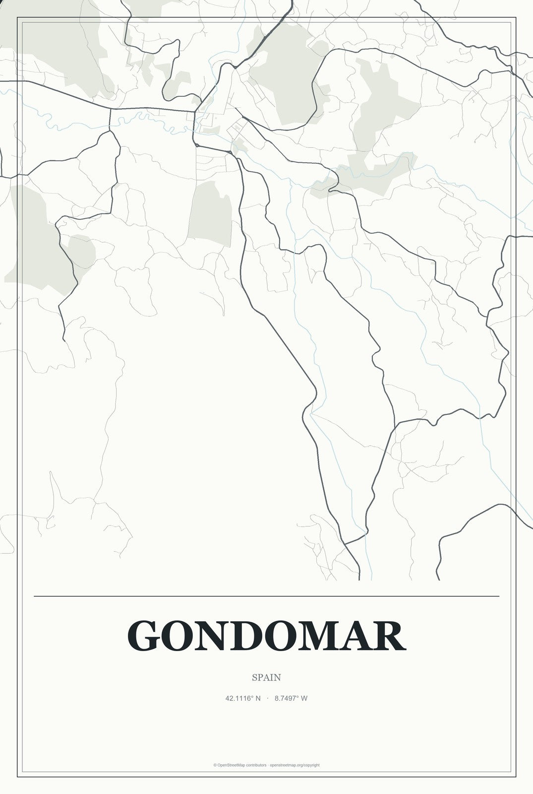 Gondomar, Spain City Map Aluminum Sign in Gallery Air style