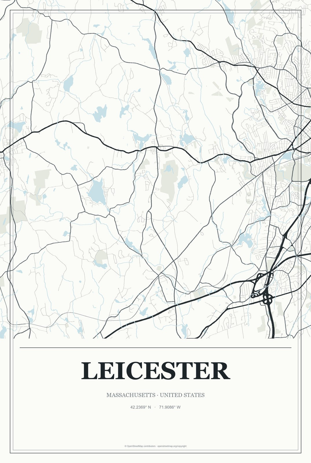 Leicester, Massachusetts City Map Aluminum Sign in Gallery Air style