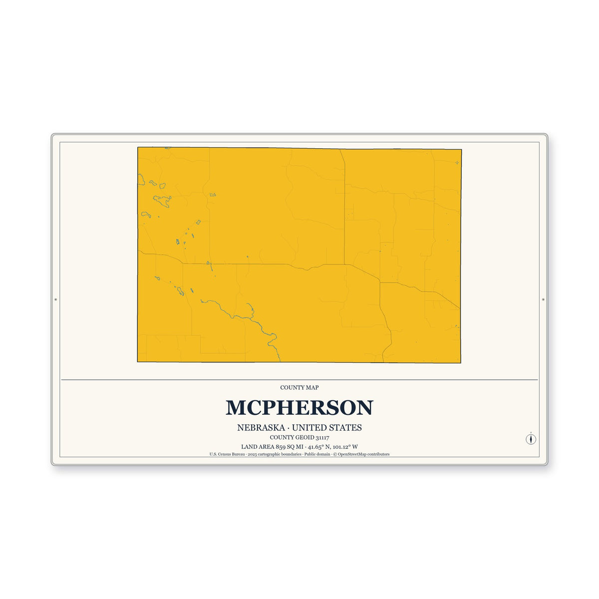 McPherson County, Nebraska Map Aluminum Sign in Citrine Modern style