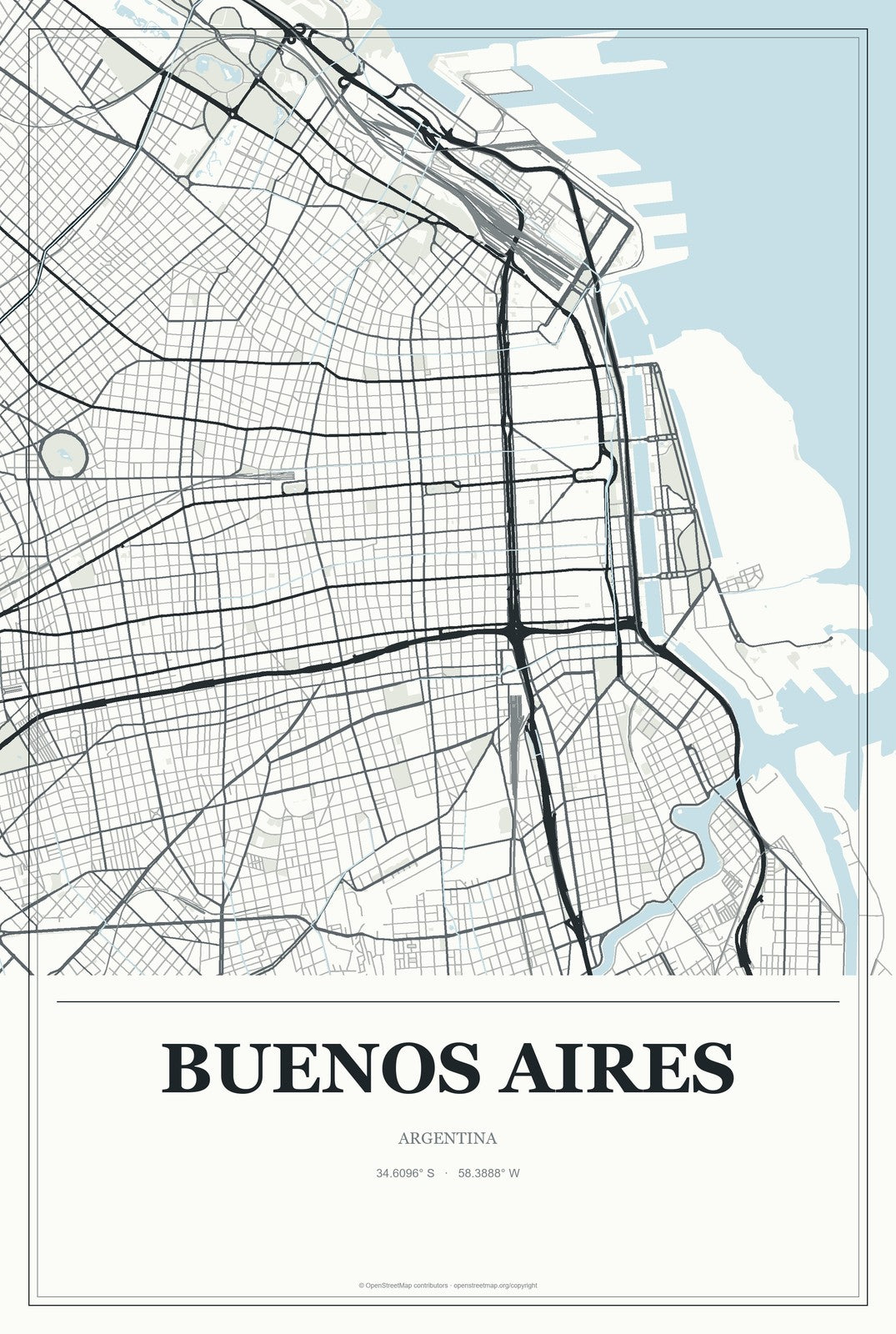 Buenos Aires, Argentina City Map Aluminum Sign in Gallery Air style