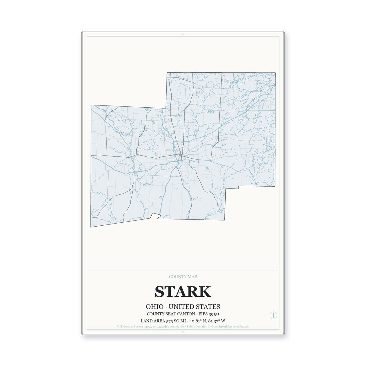Stark County, Ohio Map Aluminum Sign in Gallery Air style