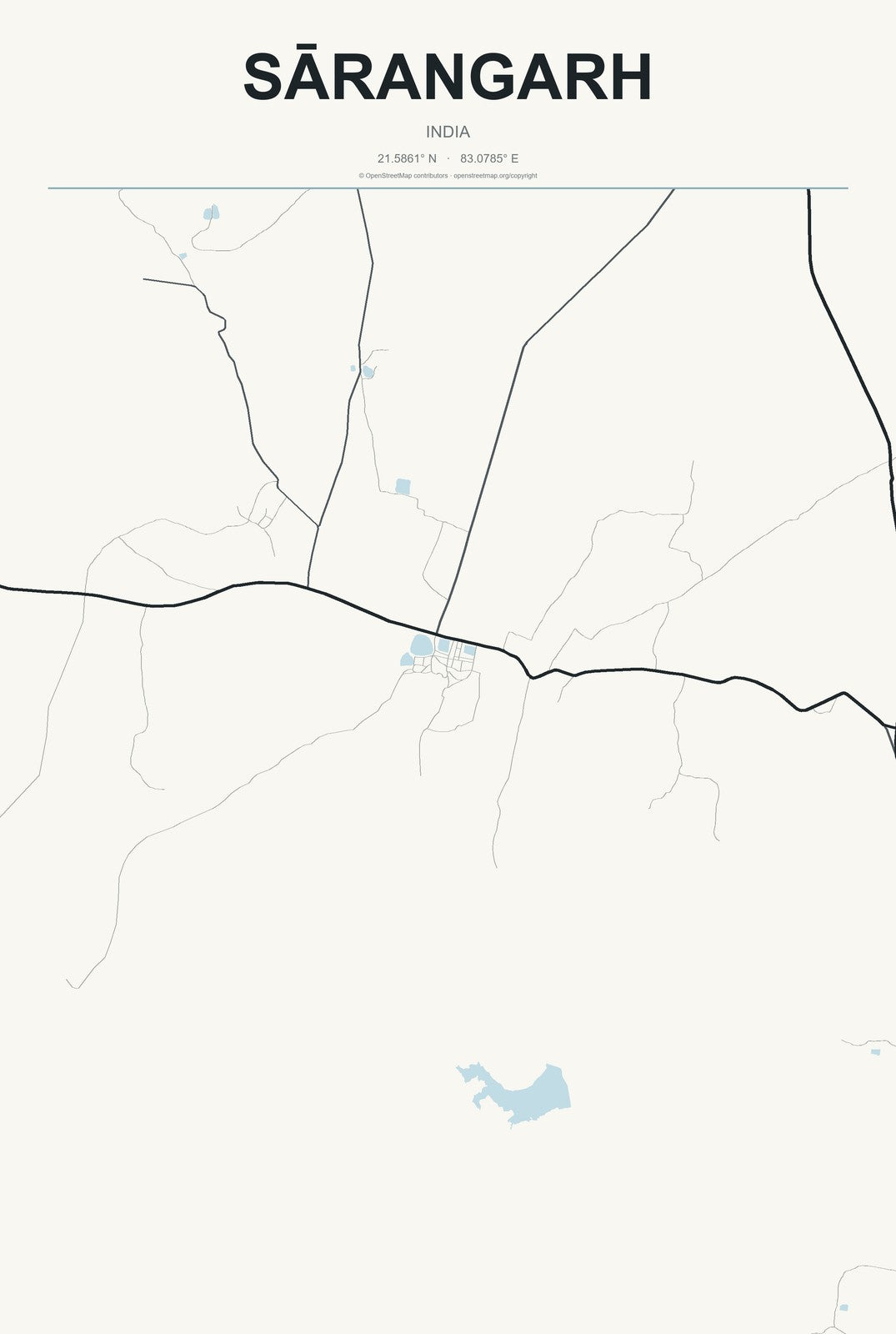 Sārangarh, India City Map Aluminum Sign in Headline Atlas style