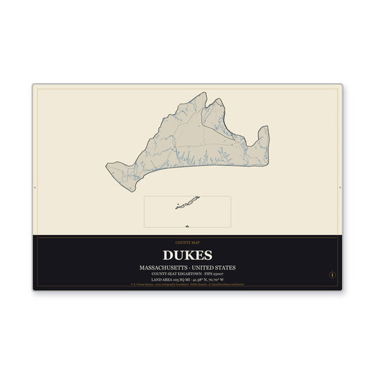 Dukes County, Massachusetts Map Aluminum Sign in Museum Plaque style
