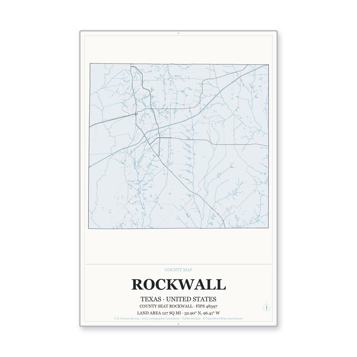 Rockwall County, Texas Map Aluminum Sign in Gallery Air style