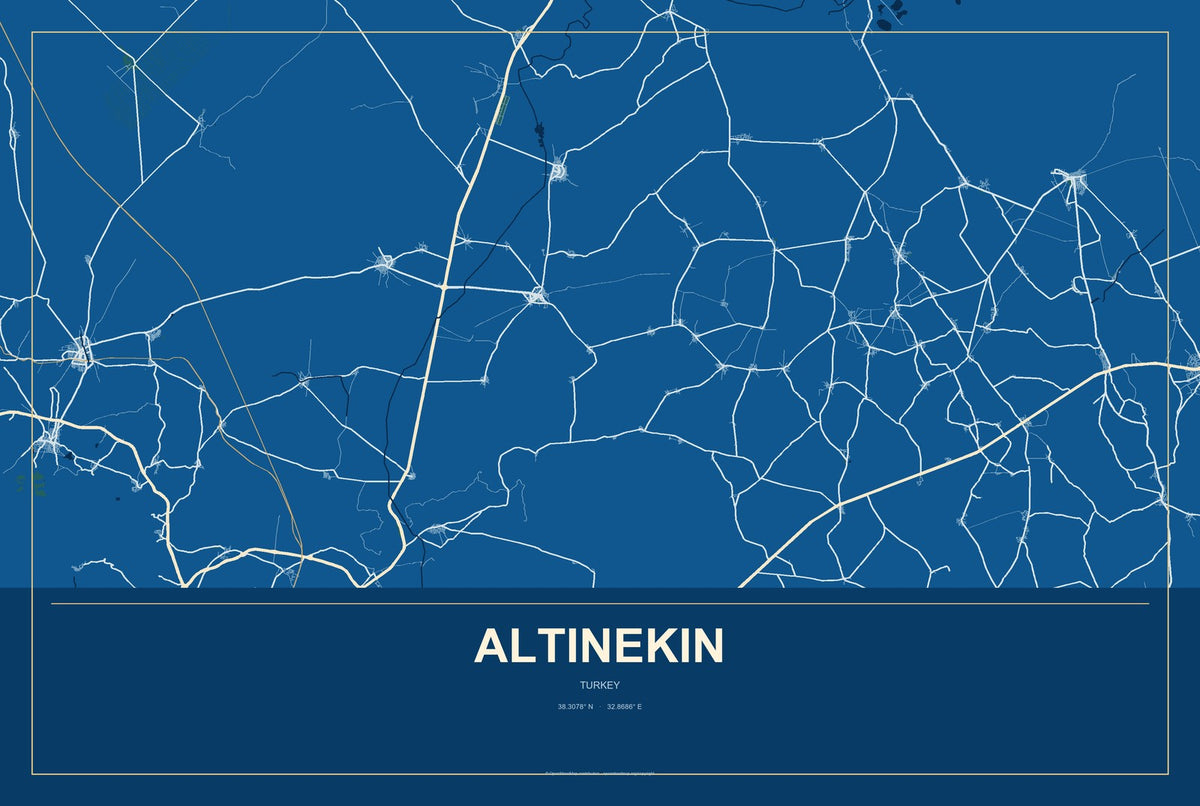 Altınekin, Turkey City Map Aluminum Sign in Harbor Cobalt style
