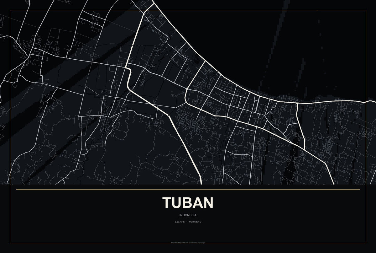 Tuban, East Java, Indonesia City Map Aluminum Sign in Metropolitan Noir style