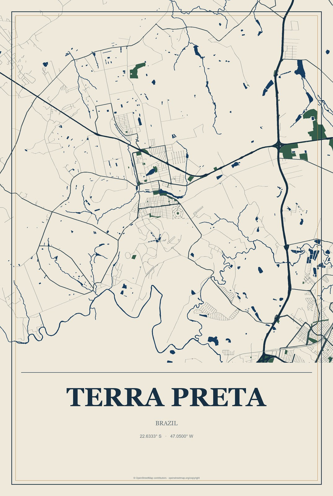 Terra Preta, Brazil City Map Aluminum Sign in Coastal Cutout style
