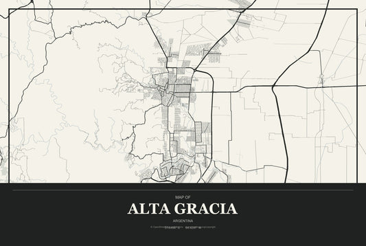 Alta Gracia, Argentina City Map Aluminum Sign in Museum Plaque style