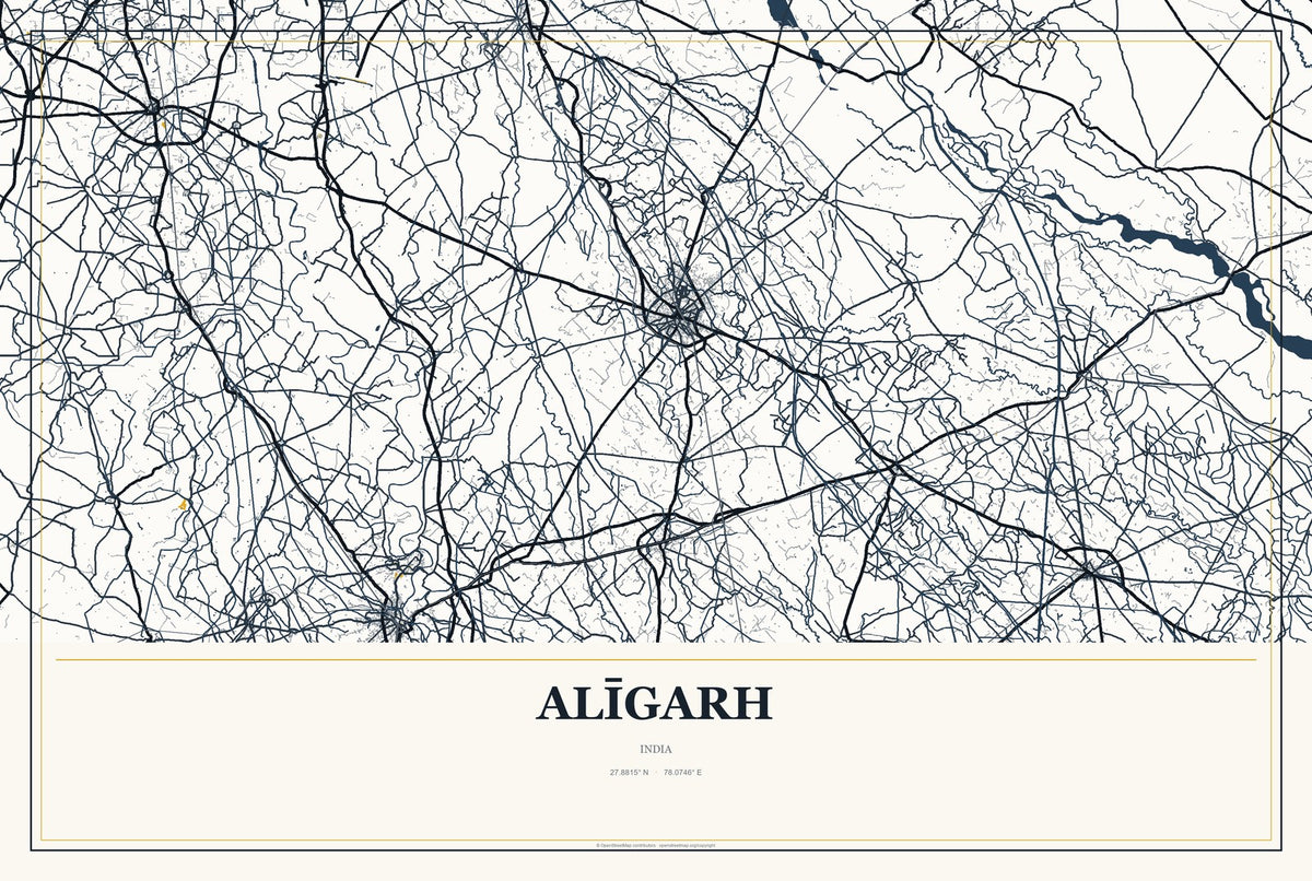 Alīgarh, India City Map Aluminum Sign in Citrine Modern style
