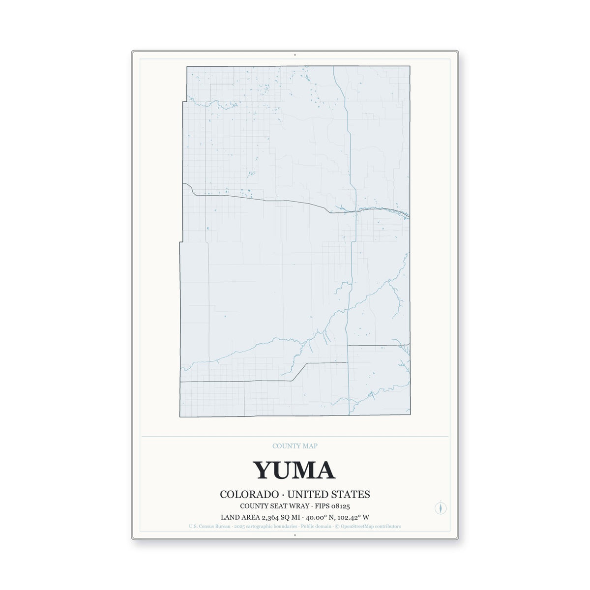 Yuma County, Colorado Map Aluminum Sign in Gallery Air style