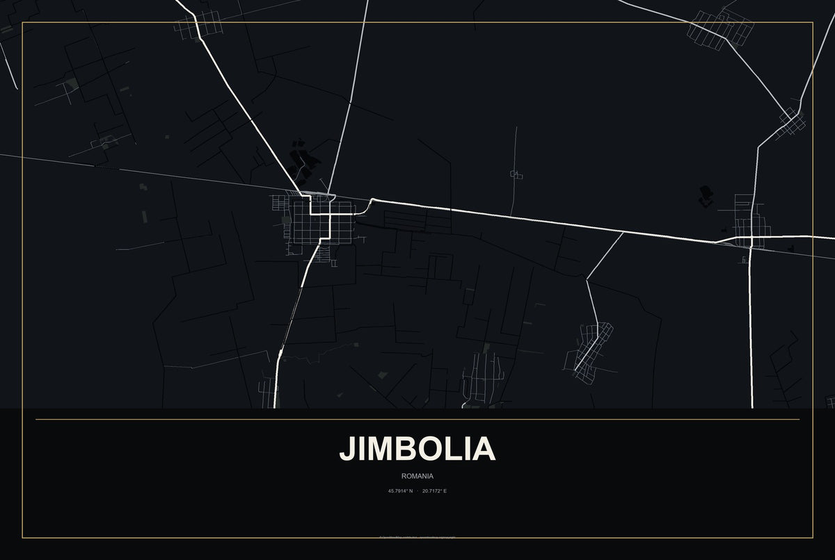 Jimbolia, Romania City Map Aluminum Sign in Metropolitan Noir style