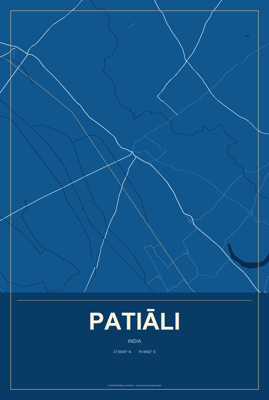 Patiāli, India City Map Aluminum Sign in Harbor Cobalt style