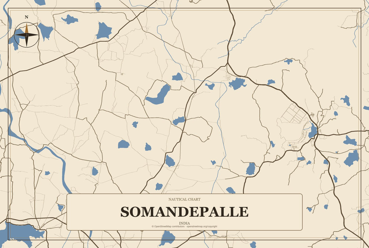 Somandepalle, India City Map Aluminum Sign in Heritage Nautical style