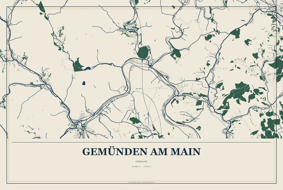 Gemünden am Main, Germany City Map Aluminum Sign in Coastal Cutout style