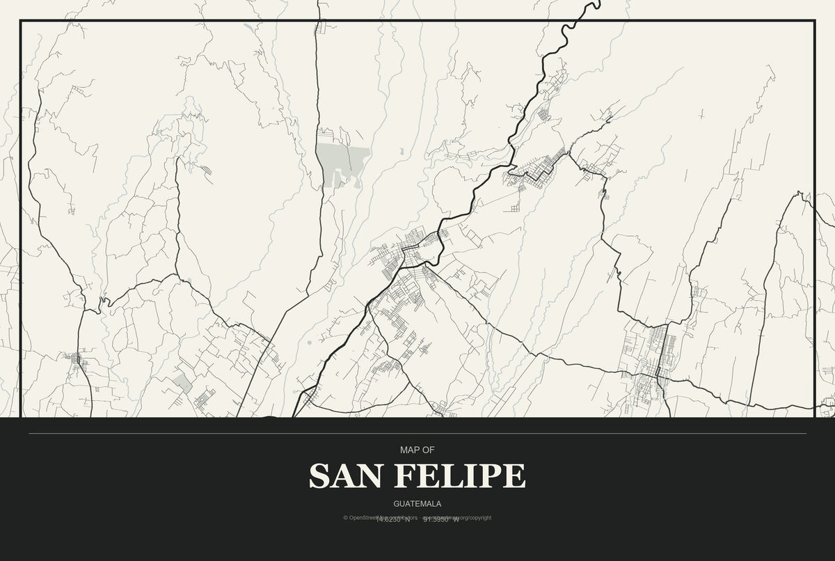 San Felipe, Guatemala City Map Aluminum Sign in Museum Plaque style