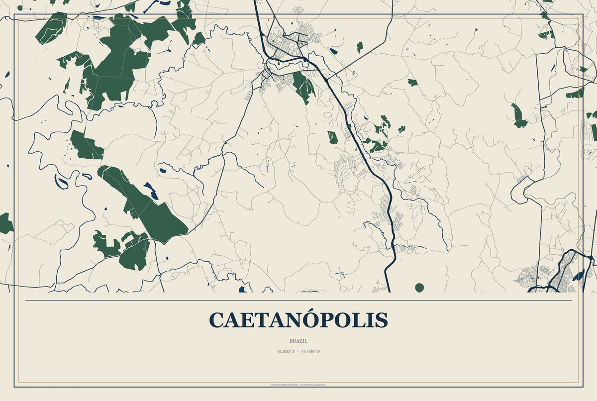 Caetanópolis, Brazil City Map Aluminum Sign in Coastal Cutout style