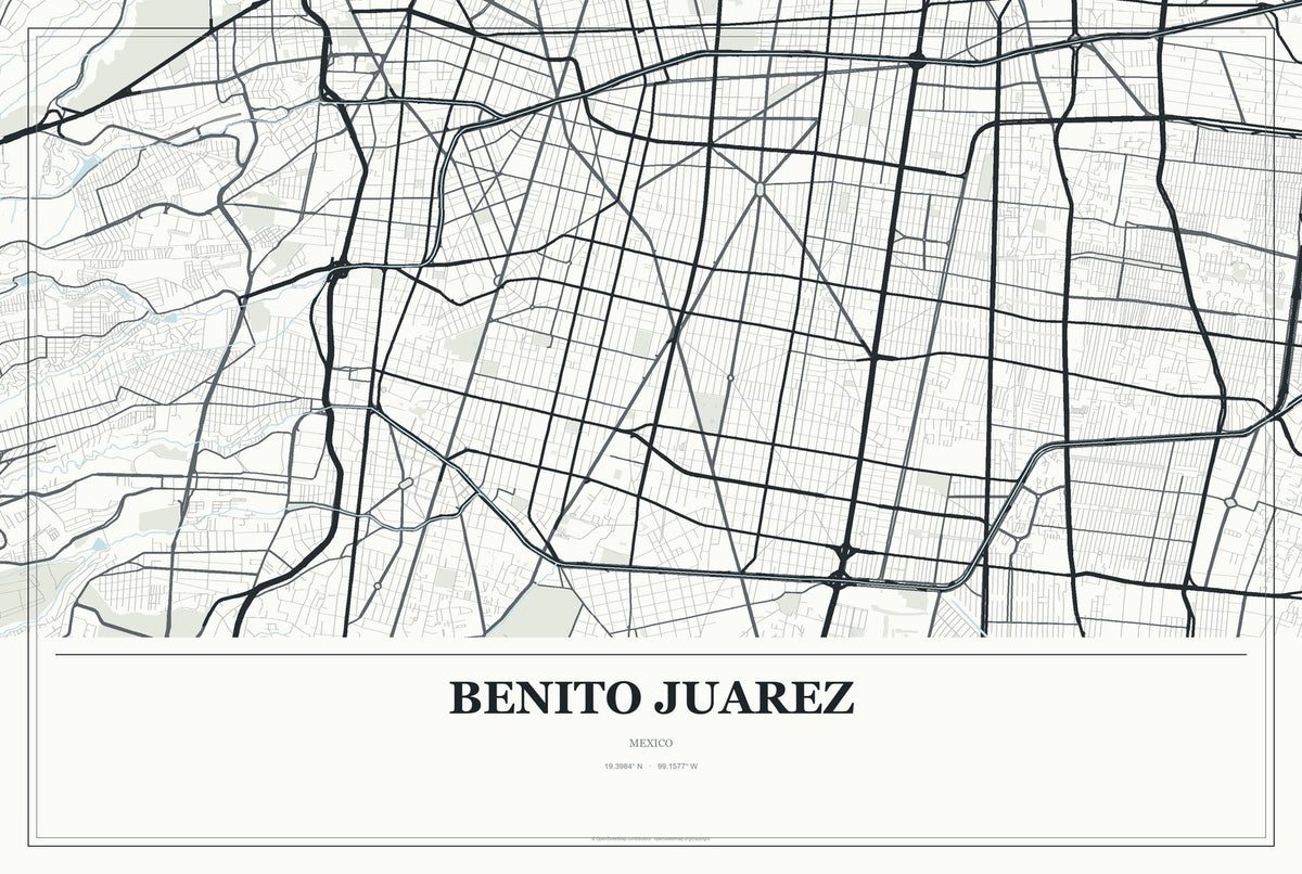Benito Juarez, Mexico City Map Aluminum Sign in Gallery Air style