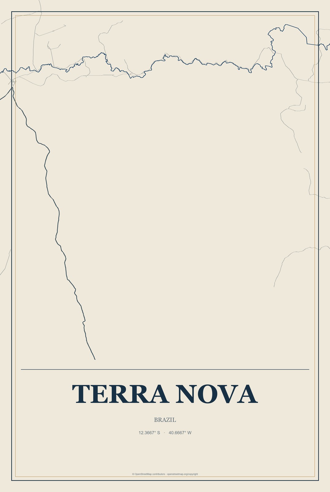 Terra Nova, Brazil City Map Aluminum Sign in Coastal Cutout style