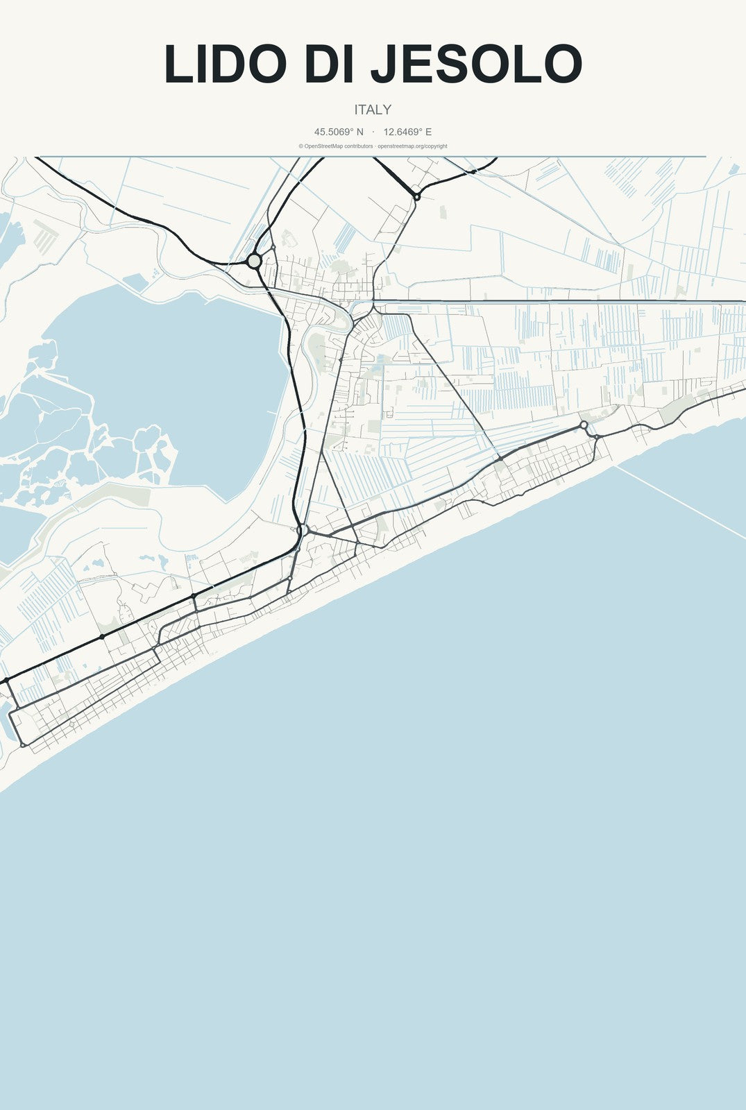 Lido di Jesolo, Italy City Map Aluminum Sign in Headline Atlas style