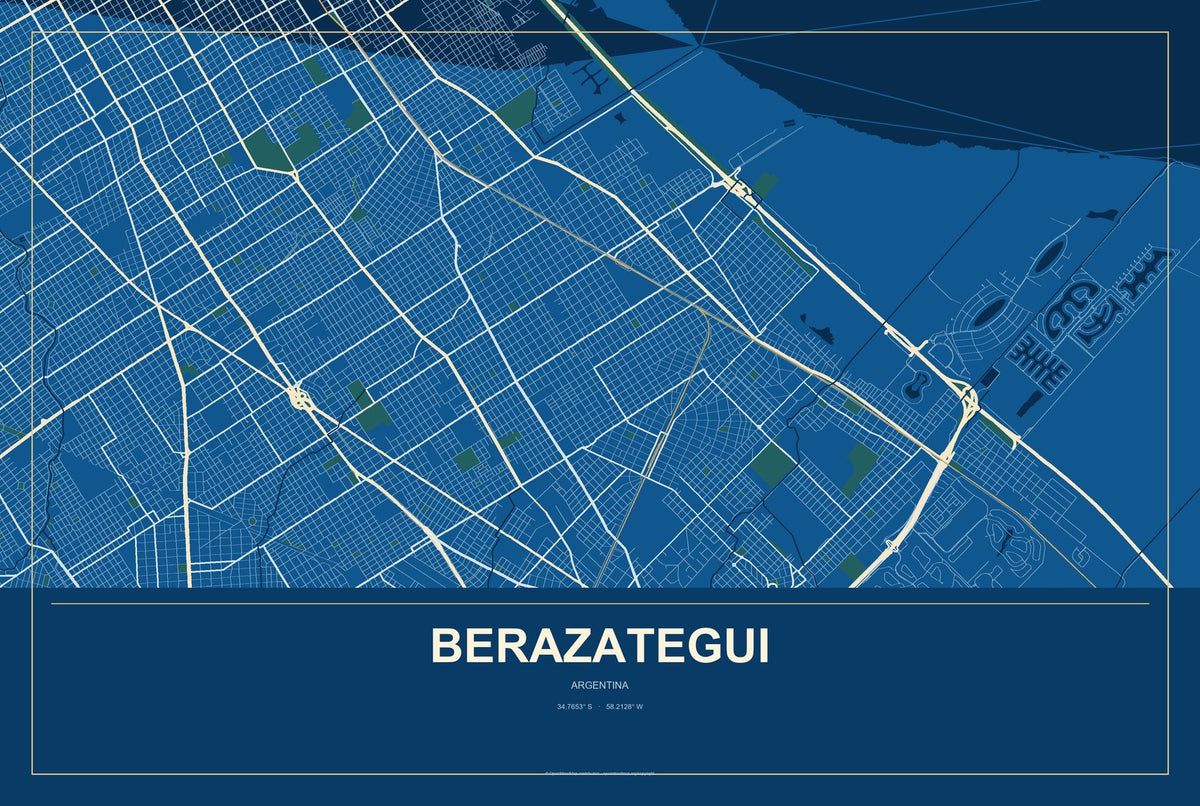 Berazategui, Argentina City Map Aluminum Sign in Harbor Cobalt style