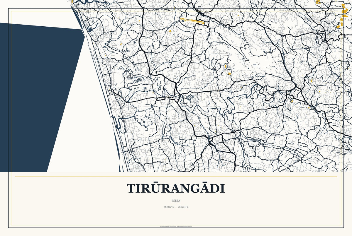 Tirūrangādi, India City Map Aluminum Sign in Citrine Modern style