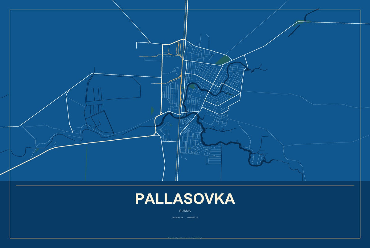 Pallasovka, Russia City Map Aluminum Sign in Harbor Cobalt style