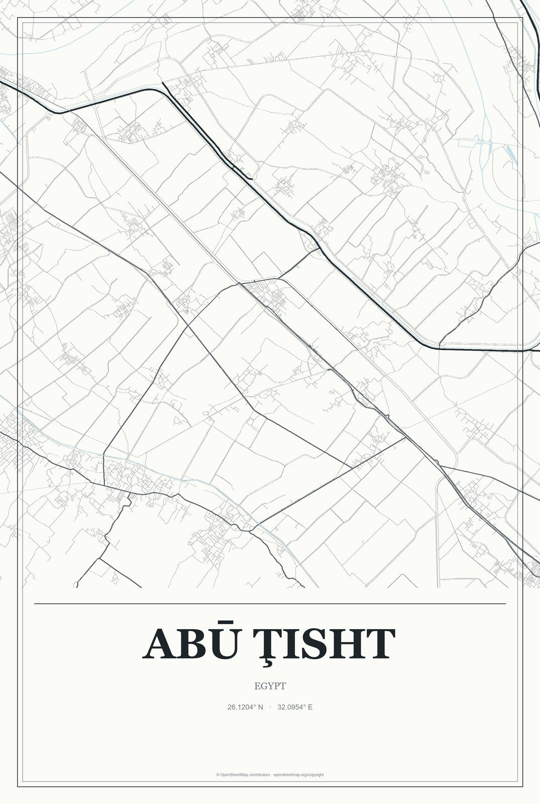 Abū Ţisht, Egypt City Map Aluminum Sign in Gallery Air style