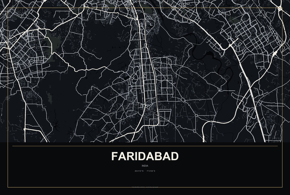 Faridabad, India City Map Aluminum Sign in Metropolitan Noir style