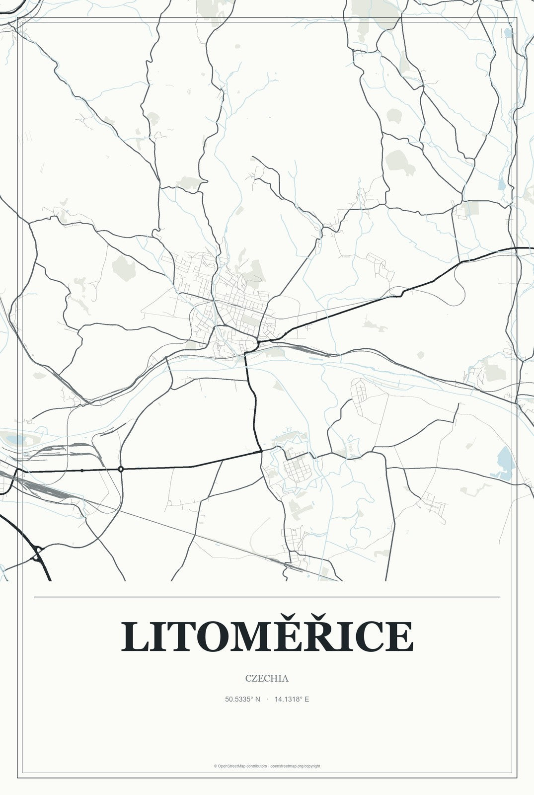 Litoměřice, Czechia City Map Aluminum Sign in Gallery Air style