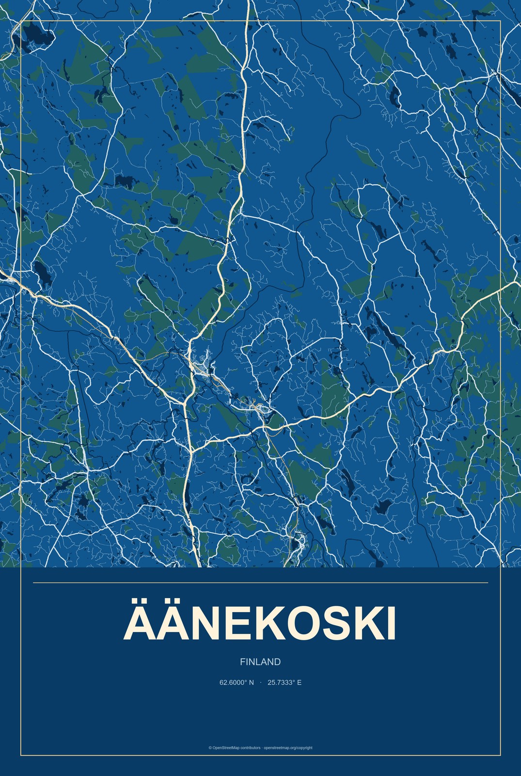 Äänekoski, Finland City Map Aluminum Sign in Harbor Cobalt style
