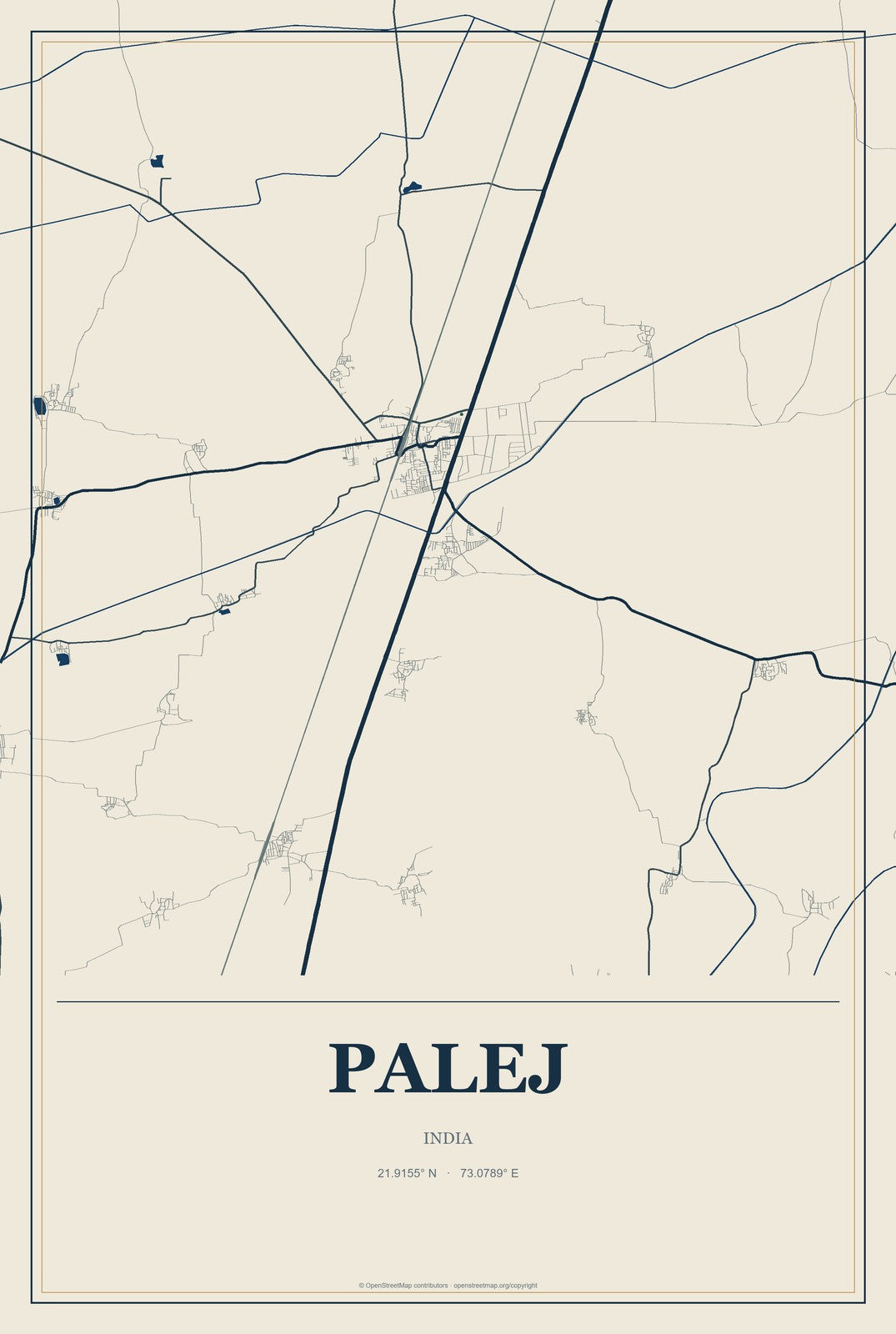 Palej, India City Map Aluminum Sign in Coastal Cutout style