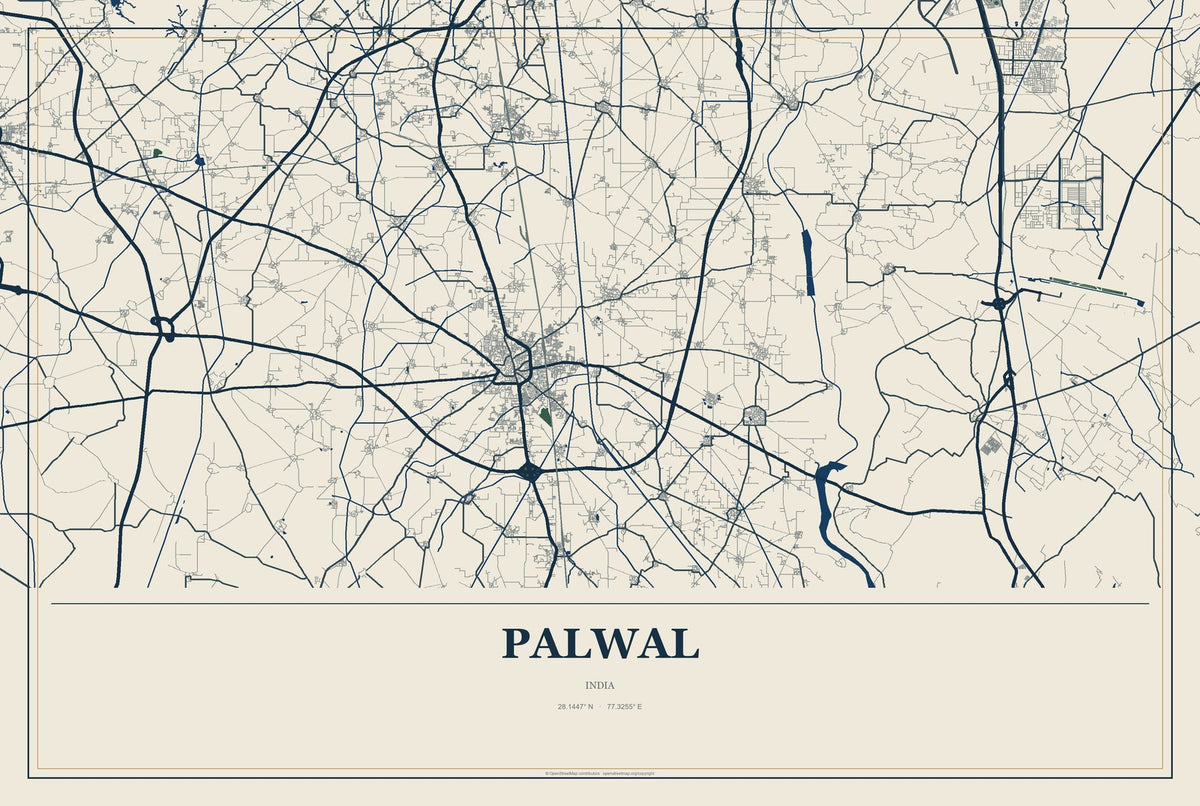 Palwal, India City Map Aluminum Sign in Coastal Cutout style